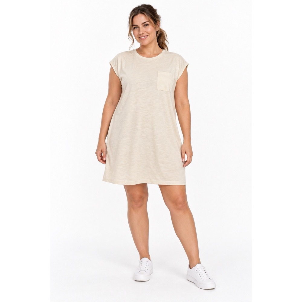 NWT Cream Cotton T-Shirt Dress XL Cap Sleeve Pocket Minimalist By Design Casual